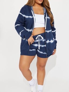 Fashion Nova Navy White Tie-Dye Drawstring sweat Set